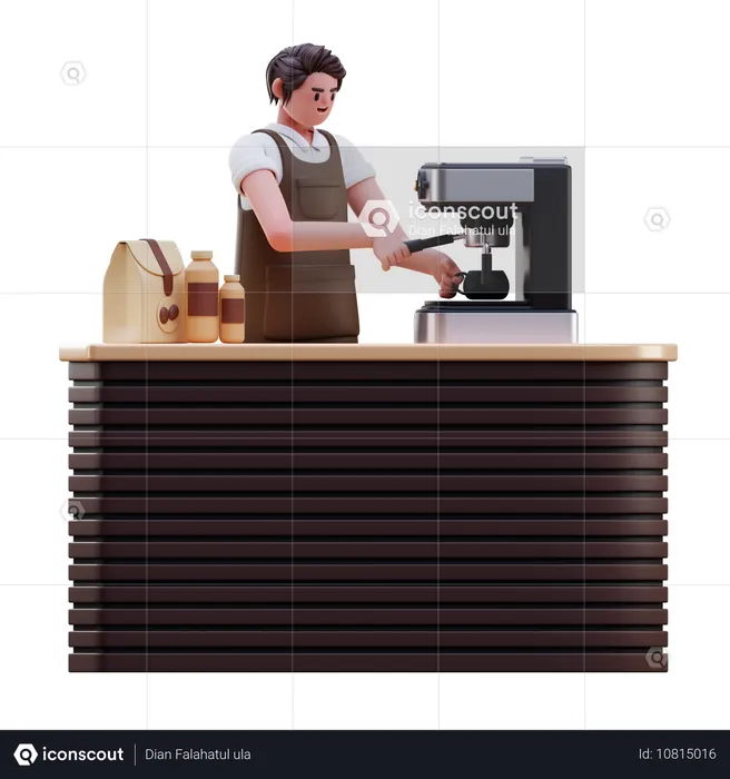 Barista Using Coffee Machine  3D Illustration