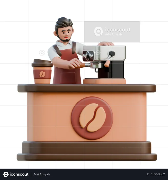 Barista using espresso machine  3D Illustration