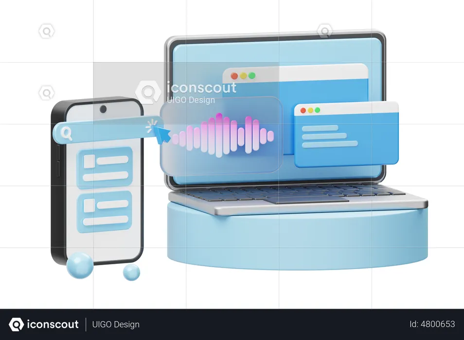 Barra de búsqueda con teléfono y computadora portátil  3D Illustration