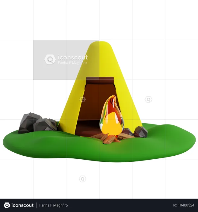 Tenda de acampamento com fogueira  3D Icon