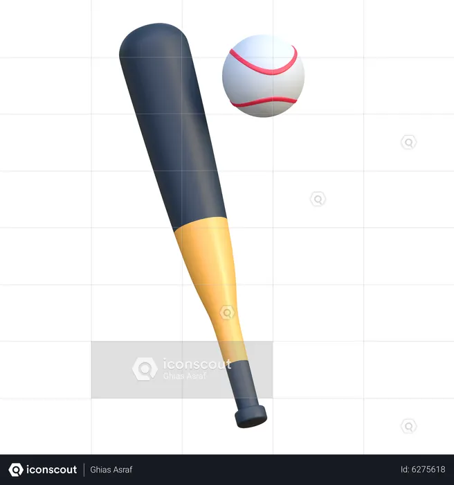 Baseball Bat And Ball  3D Icon