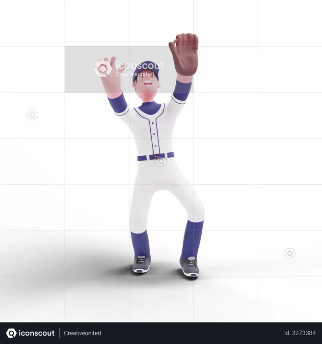 Baseball Player catching ball  3D Illustration