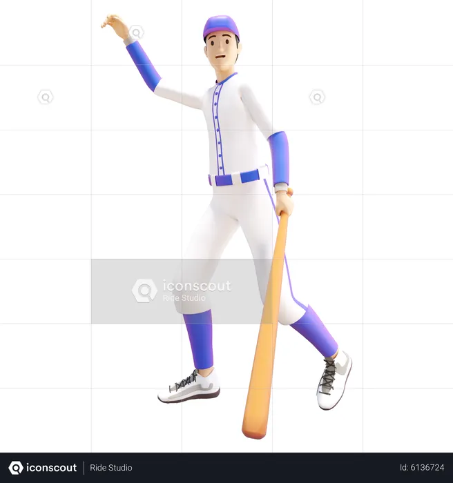 Baseball player holding baseball bat while say hi  3D Illustration