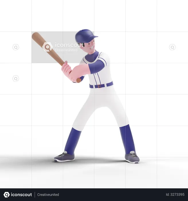 Baseball Player playing baseball  3D Illustration