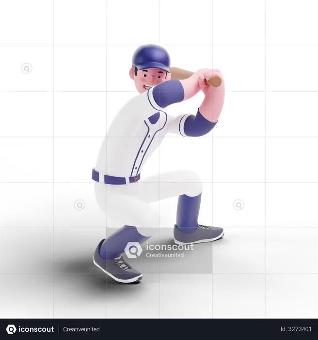 Baseball Player playing with bat  3D Illustration
