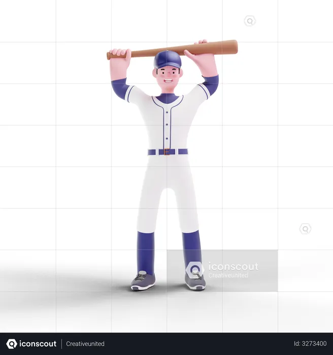 Baseball Player practicing with bat  3D Illustration