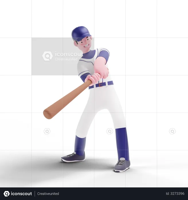 Baseball Player ready to strike  3D Illustration