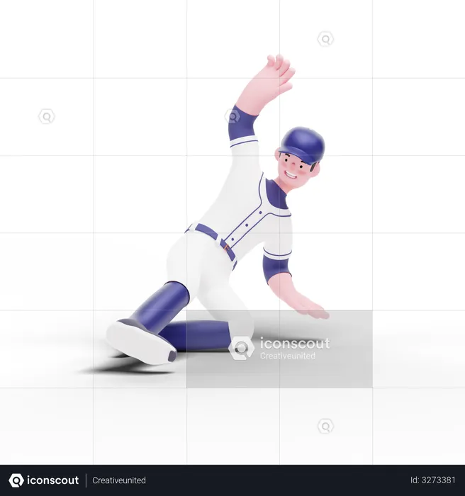 Baseball Player sliding for run  3D Illustration
