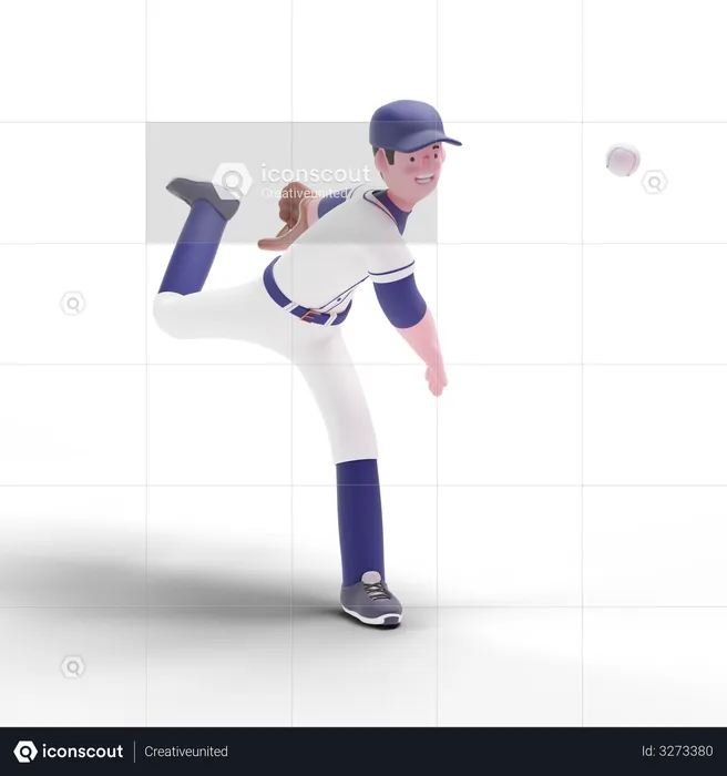 Baseball Player throwing ball 3D Illustration
