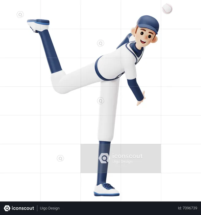 Baseballspieler wirft Ball  3D Illustration