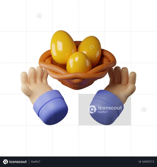 Basket With Easter Eggs  3D Icon