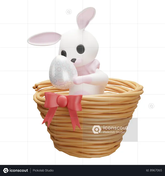 Basket with rabbit and egg  3D Icon