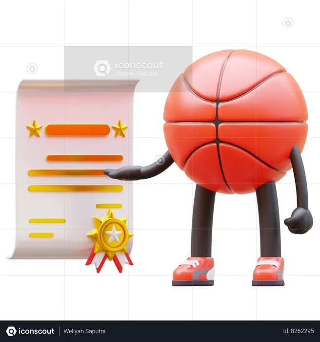 Basketball Character Get Certificate  3D Illustration