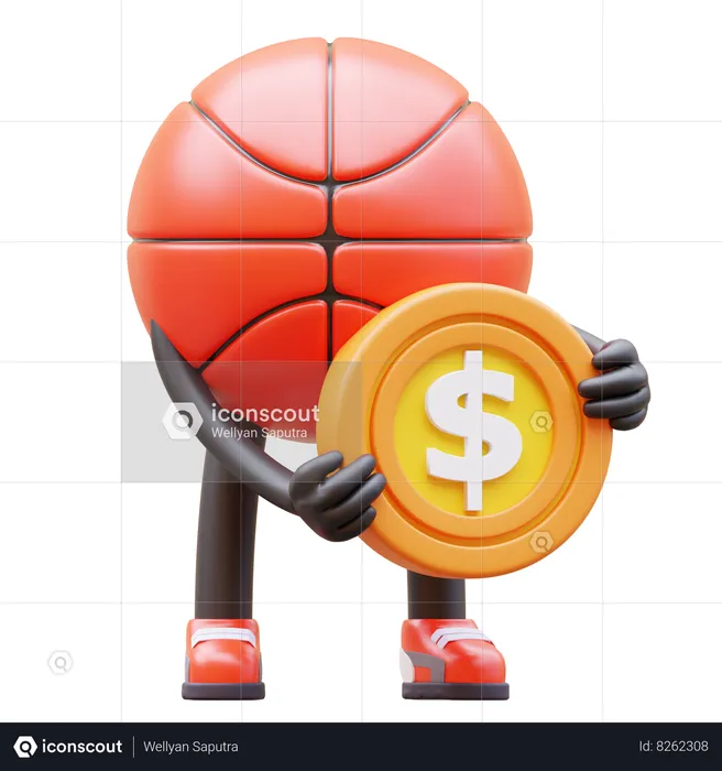 Basketball Character Holding Coin  3D Illustration