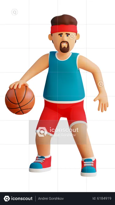 Basketball player dribbles with ball  3D Illustration
