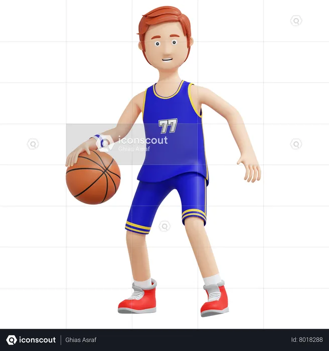 Basketball Player Dribbling Ball  3D Illustration