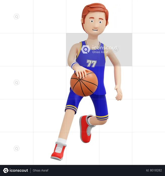 Basketball Player Dribbling Ball While Running  3D Illustration