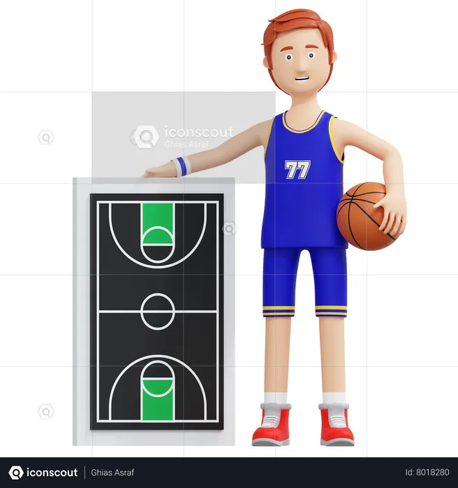 Basketball Player Holding Ball And Strategy Board  3D Illustration