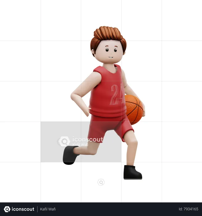 Basketball Player Holding Basketball And Running  3D Illustration