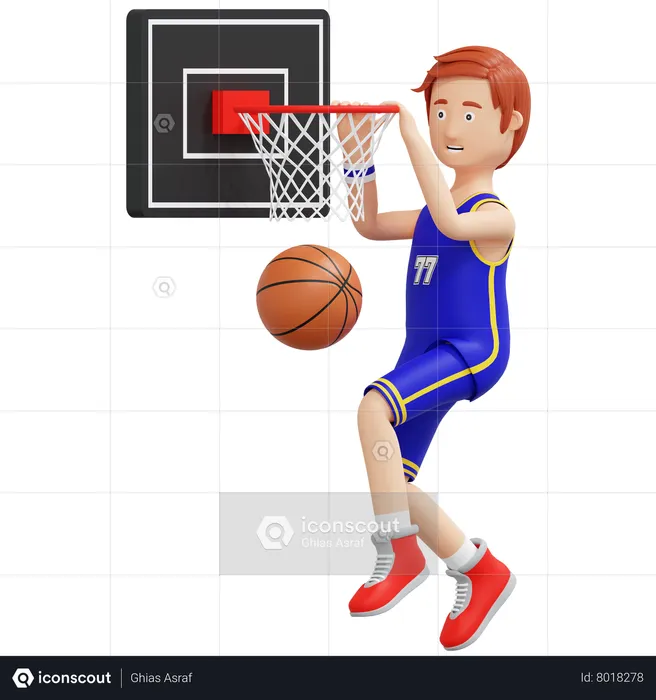 Basketball Player Jump And Holding Basketball Ring  3D Illustration