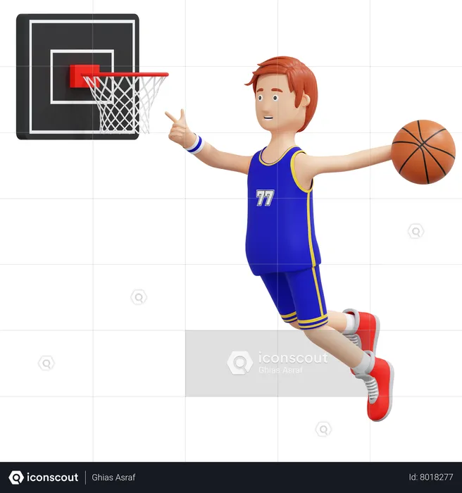 Basketball Player Jump And Slam Dunk  3D Illustration