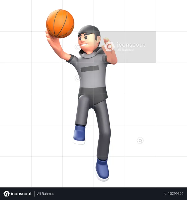 Basketball player jumping and playing basketball  3D Illustration