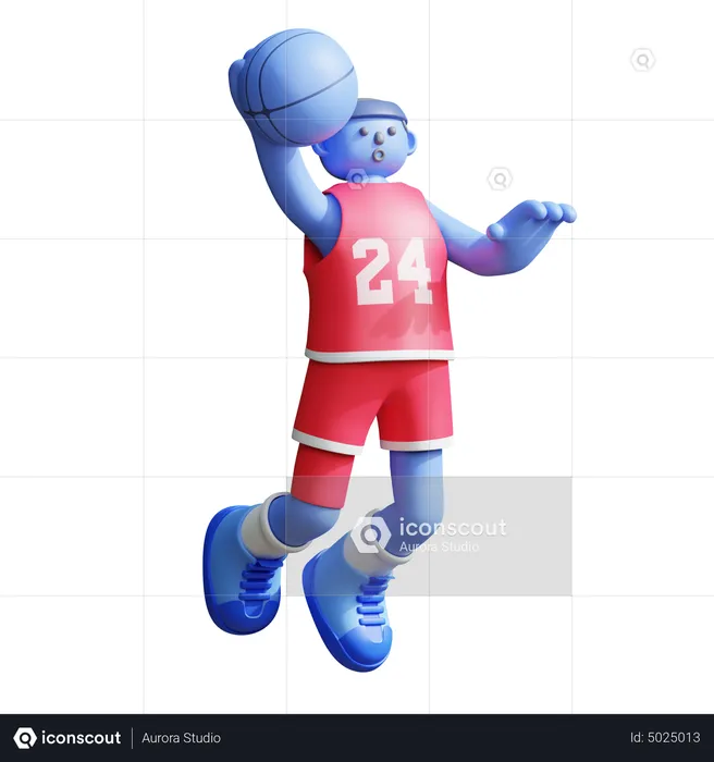 Basketball Player jumping for goal  3D Illustration