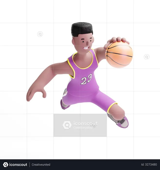 Basketball Player jumping with ball in hand  3D Illustration