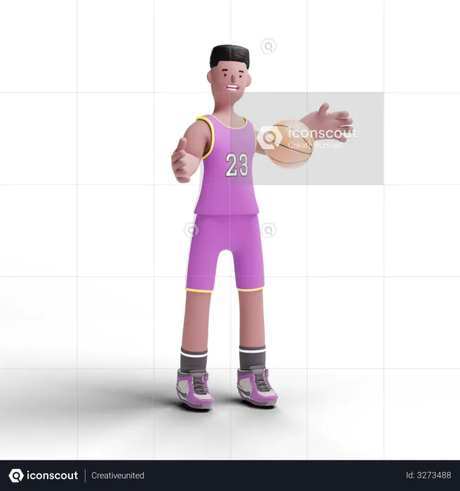 Basketball Player playing with basketball  3D Illustration