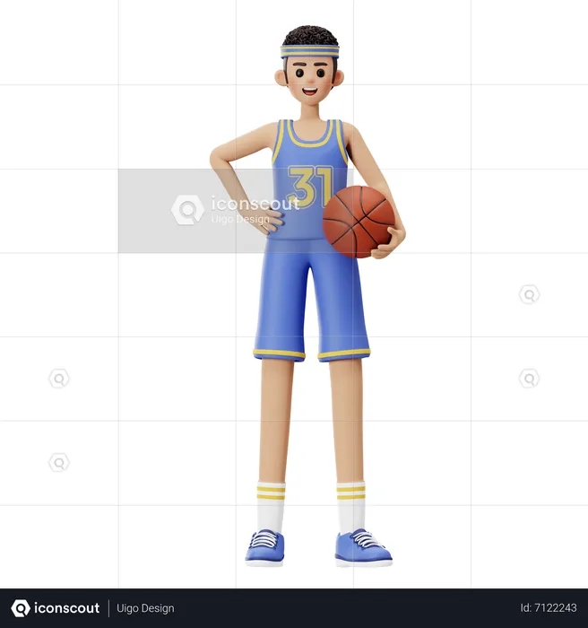 Basketball Player Standing Holding A Basketball Ball  3D Illustration