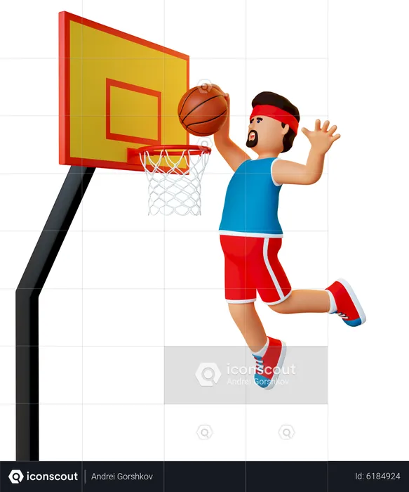 Basketball player throws the ball into the hoop  3D Illustration
