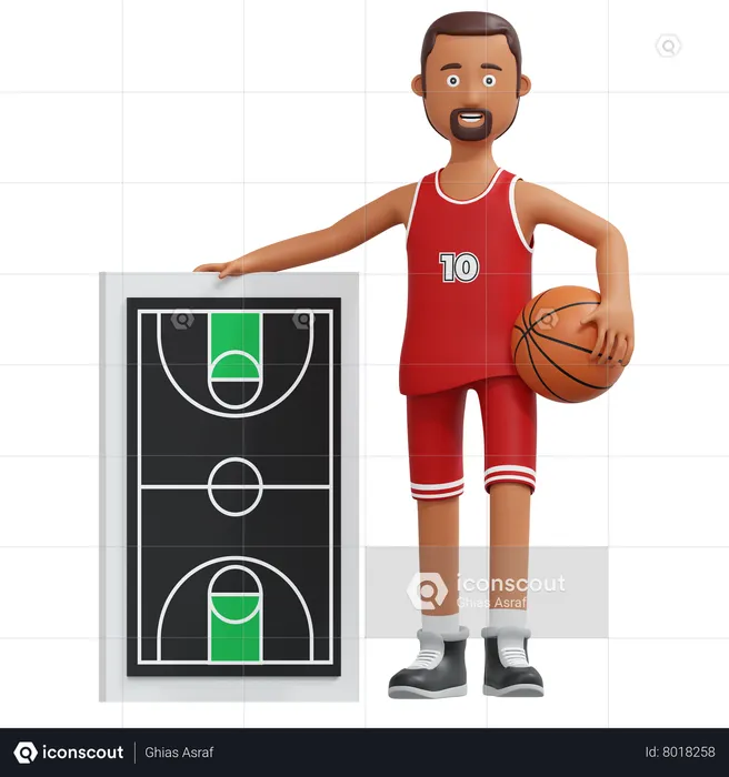 Basketball Pro Player Holding Ball And Strategy Board  3D Illustration