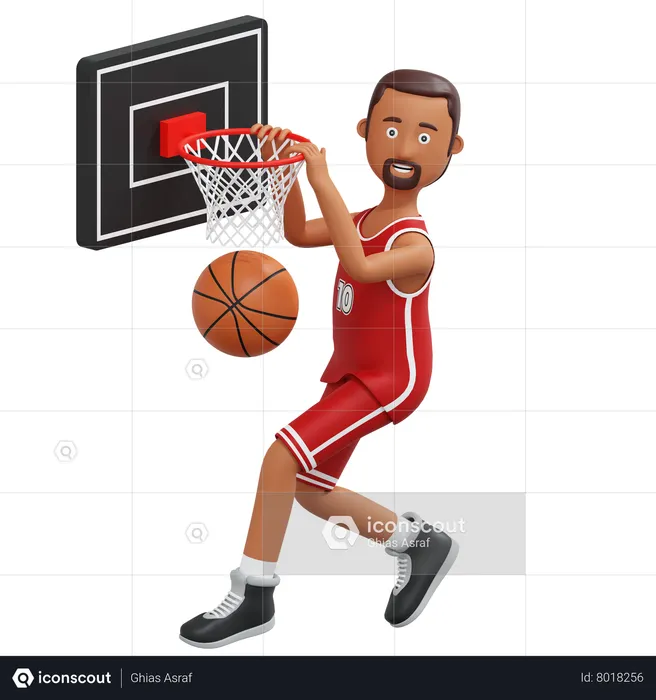 Basketball Pro Player Jump And Holding Basketball Ring  3D Illustration