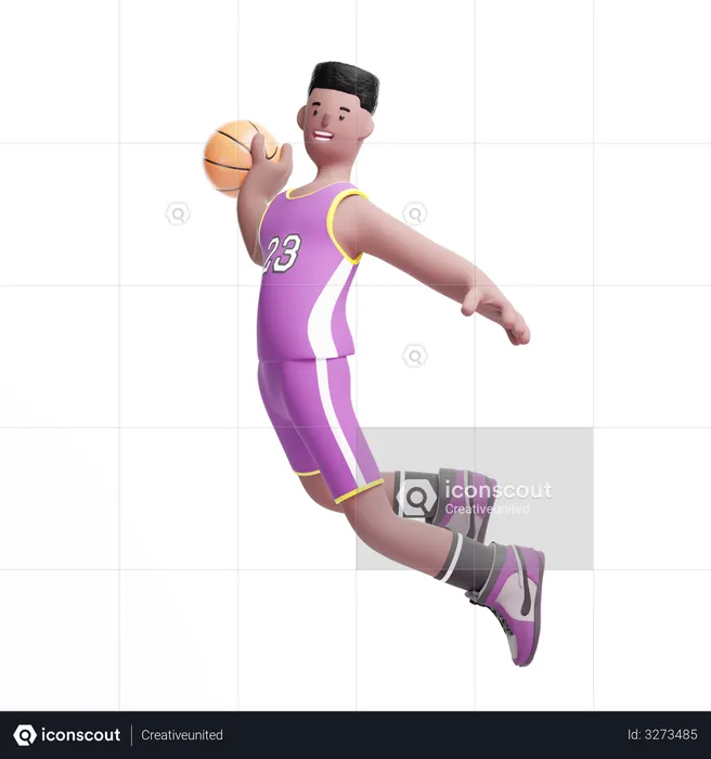 Basketball-Spieler springt in die Luft  3D Illustration
