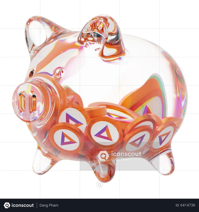 Bat Clear Glass Piggy Bank With Decreasing Piles Of Crypto Coins  3D Icon