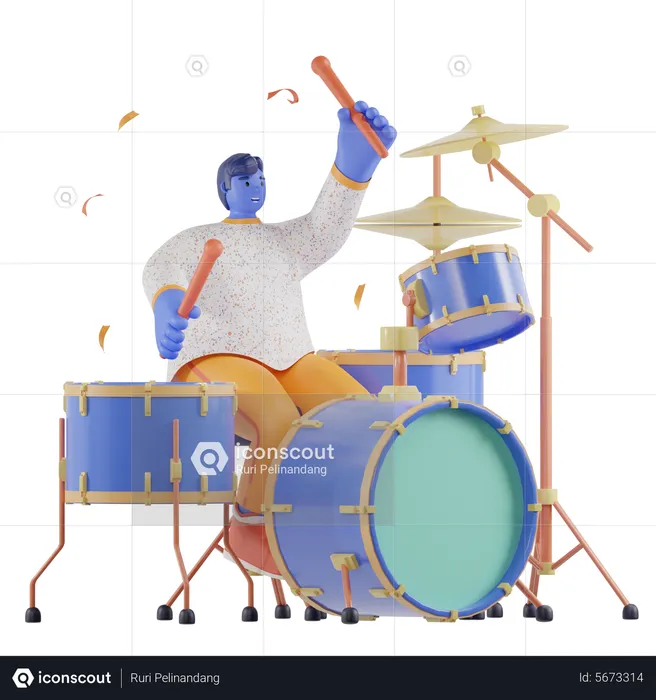 Batteur, garçon, jouer, tambour  3D Illustration