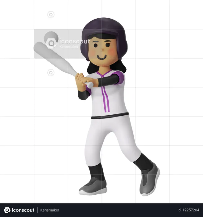 Fille joueuse de baseball  3D Icon