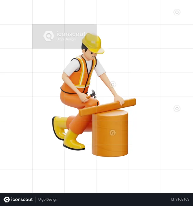 Bauarbeiter, Heimwerker, Mit, Hammer  3D Illustration