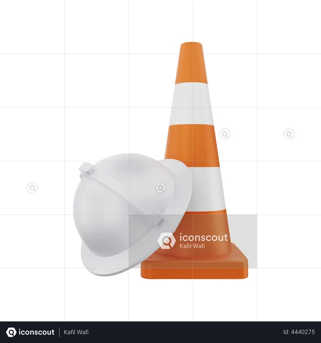 Bauhelm und Verkehrsleitkegel  3D Illustration