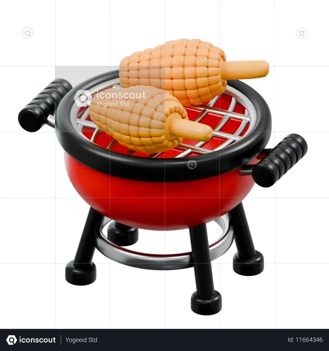 Bbq Grill With Corn  3D Icon