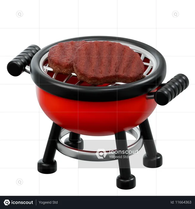 Bbq Grill With Steaks  3D Icon