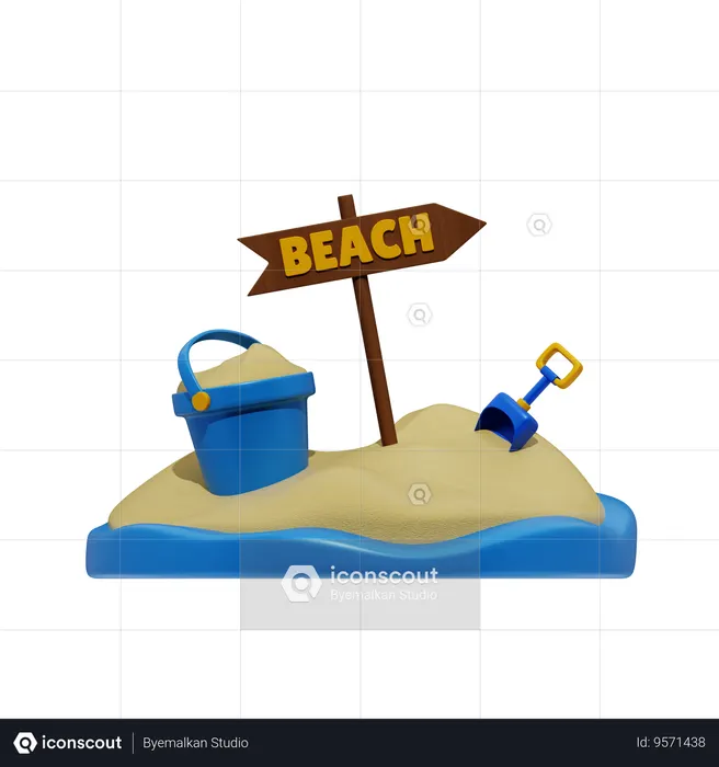 Beach Ball Umbrella And Sand  3D Icon