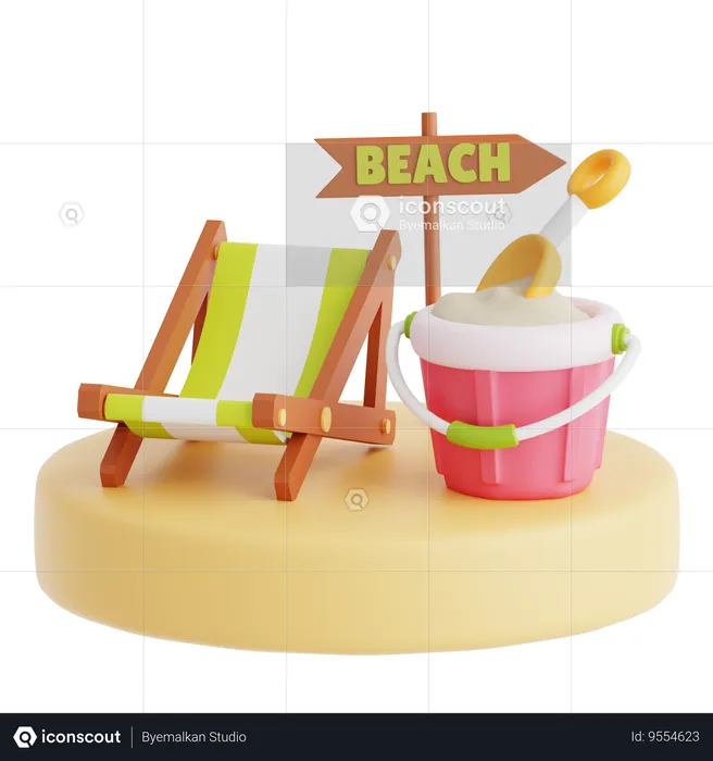 Beach Chair And Sand Bucket  3D Icon