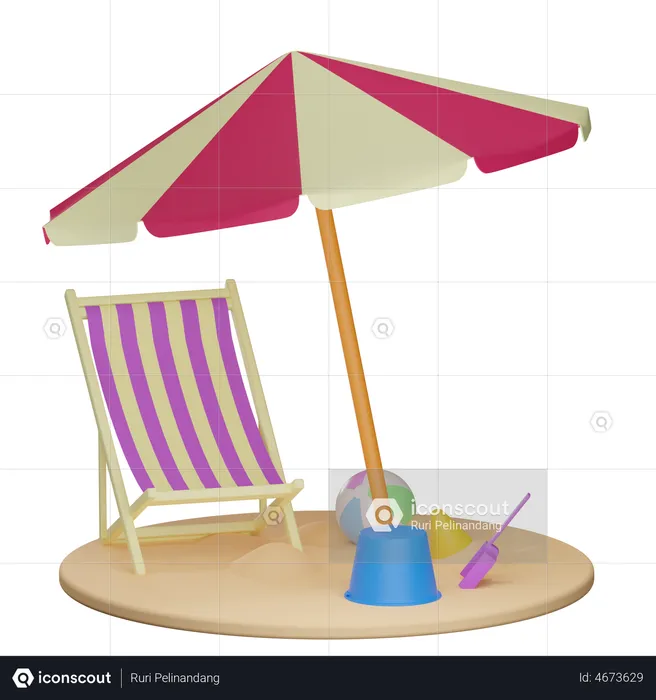 Beach Chair And Umbrella  3D Illustration