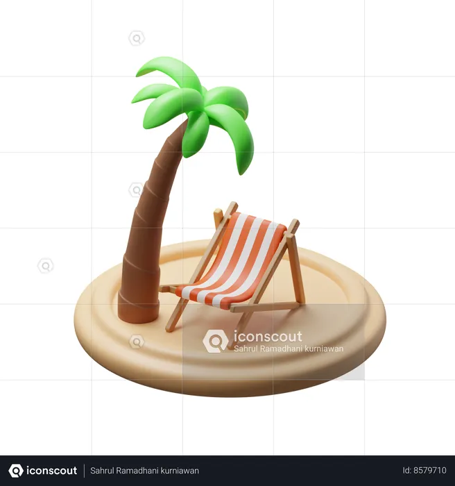 Beach Chair With Coconut Tree  3D Icon