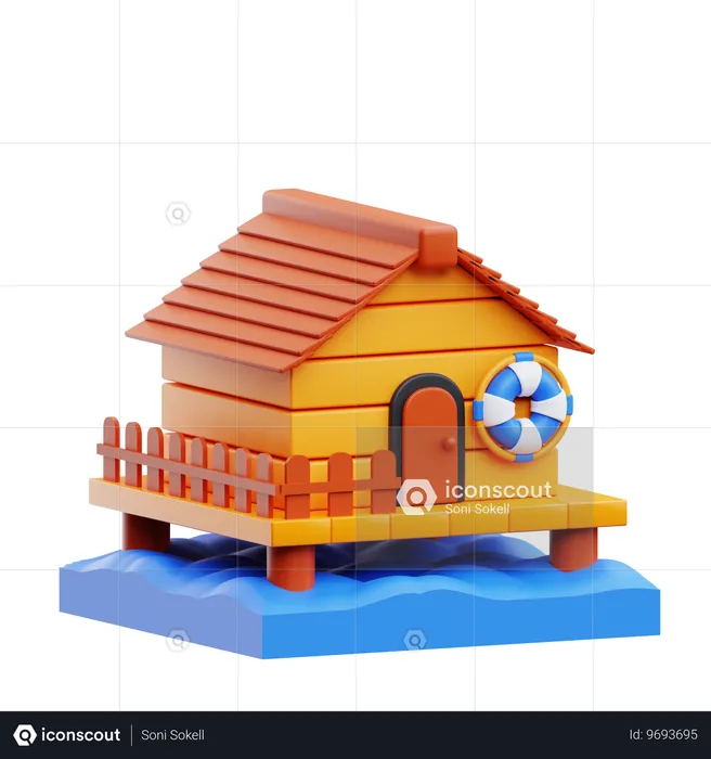 해변가의 집  3D Icon