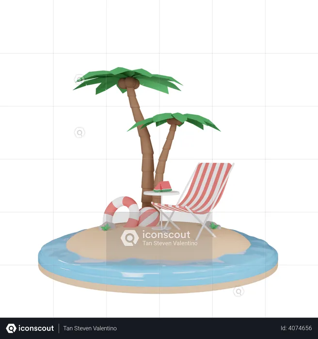 Beach island  3D Illustration