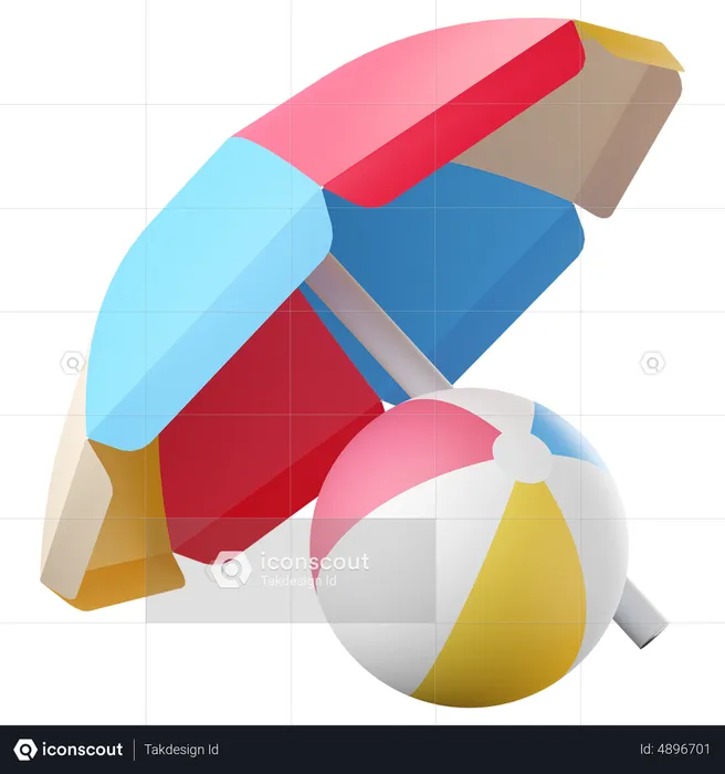 Beach umbrella with beach ball  3D Icon