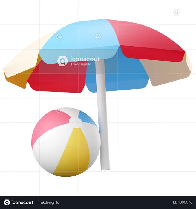 Beach umbrella with beach ball  3D Icon