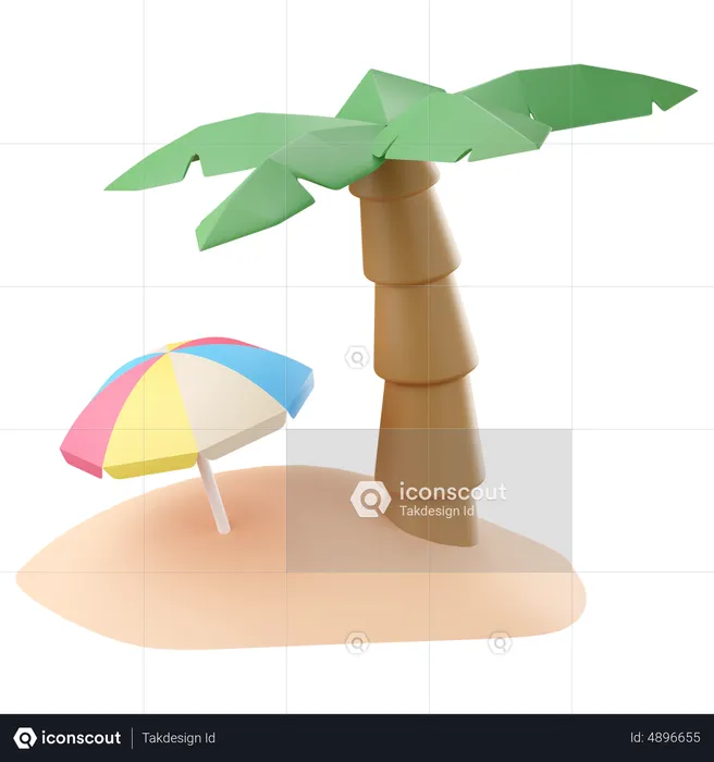 Beach umbrella with coconut palm tree  3D Icon
